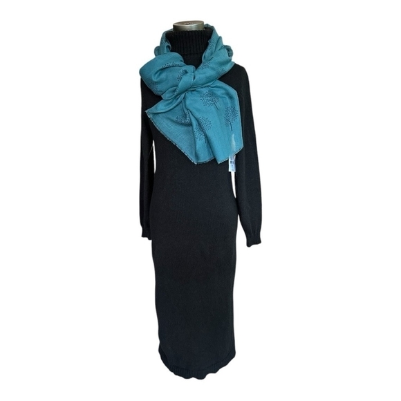 Tree of Life Print Scarf Women’s Shawl Teal Navy Blue Soft Viscose Wrap - Picture 2 of 5